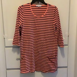 Coral and navy striped tunic